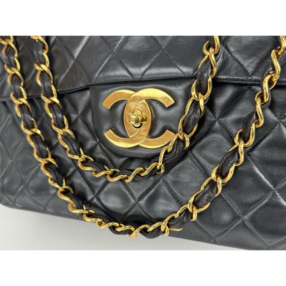 Chanel Vintage Maxi Single Flap Bag Black Lambskin Leather B-6 - Picture 13 of 16